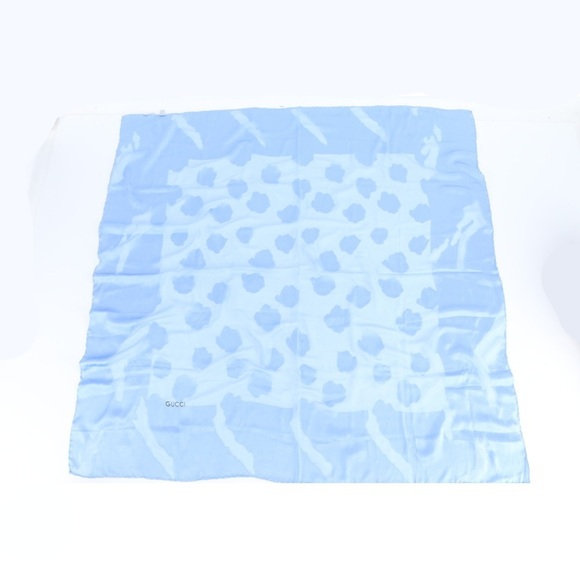 Gucci openwork silk scarf/muffler large size light blue for women.